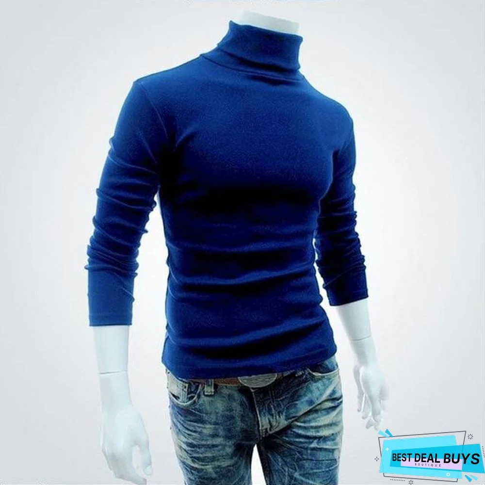 Men's Sweater Men's Turtleneck Solid Color Casual Sweater Men's Slim Fit Brand Knitted Pullovers