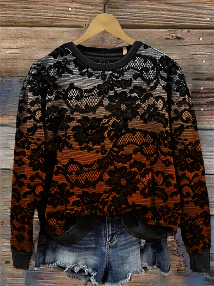 Dark Floral Lace Art Gradient Sweatshirt