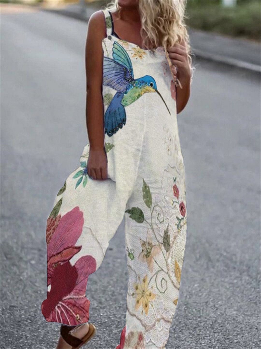Casual Large Sizes Floral Pattern Jumpsuit Overall Jumpsuit