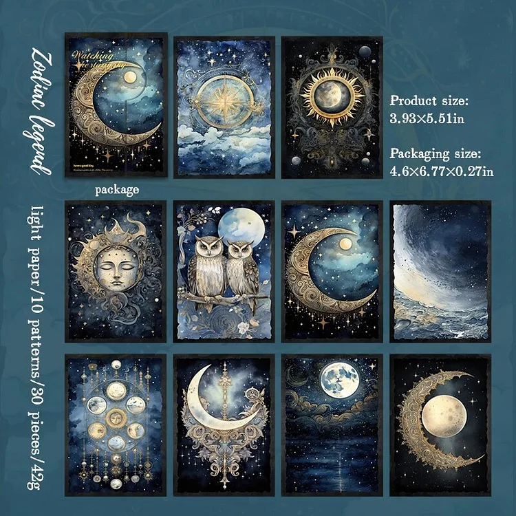 Journalsay 30 Sheets Watching The Starry Sky Series Vintage Moon Material Paper