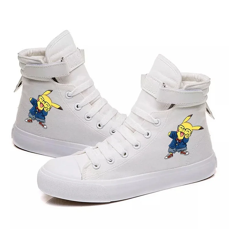 Mayoulove Pokemon Go Pikachu #8 Cosplay Shoes High Top Canvas Sneakers for Kids Adults-Mayoulove