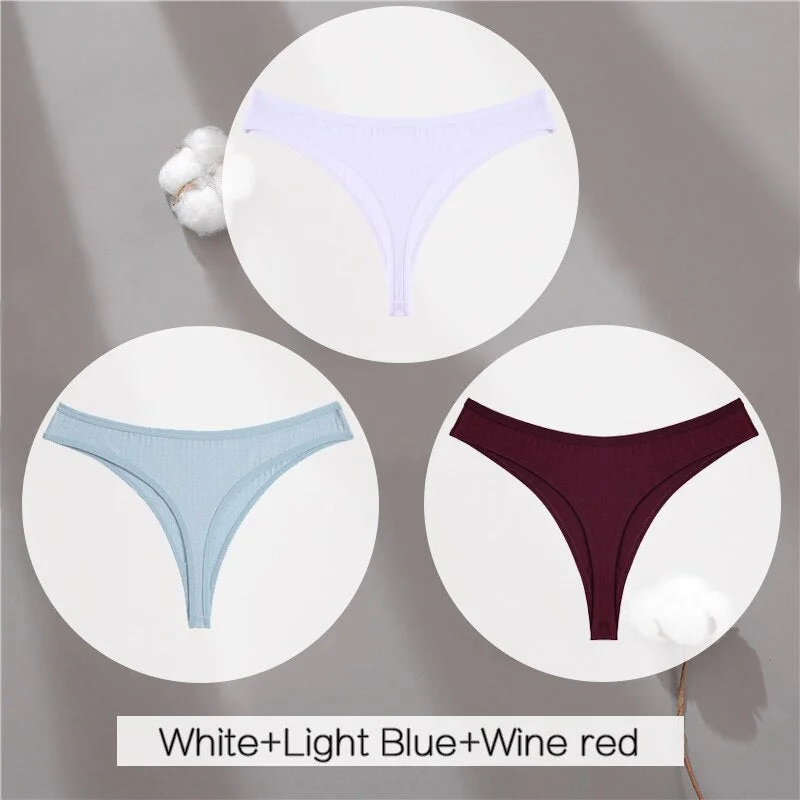 FINETOO Cotton Thongs Women 3Pcs/set Soft T-back Underpants S-XL Ladies G-string Underwear Low Waist Cotton Panty Lingerie New