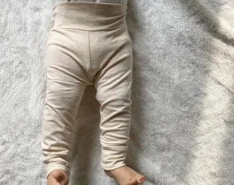 Pornhint Heathered Almond Bamboo Pants + Hat Set - Baby + Toddler Grow-With-Me Clothing - Gender Neutral Growpants - Unisex Baby Gift - Baby Leggings