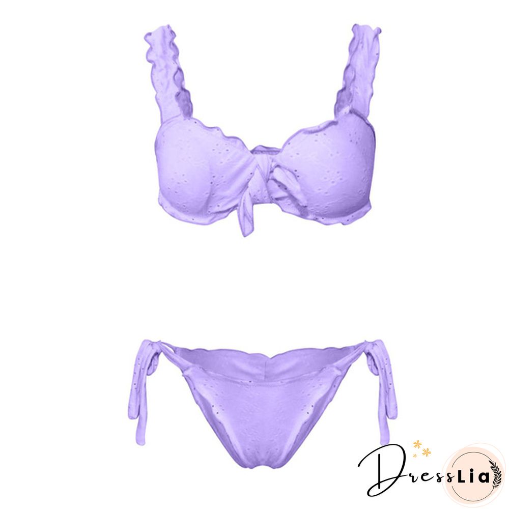 Fashion Women Two Piece Bikini Set Summer Beach Ruched Push-up Padded Bikini Tops High Waist Bottoms Ladies Swimwear