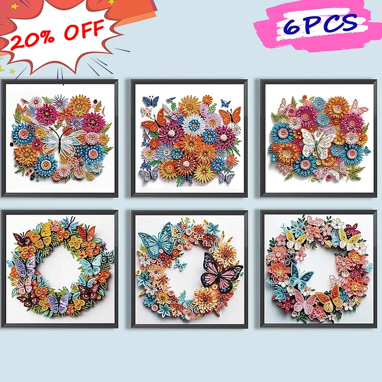 Butterfly Wreath Paper Painting 30*30CM(Canvas) Special Shaped Drill Diamond Painting gbfke