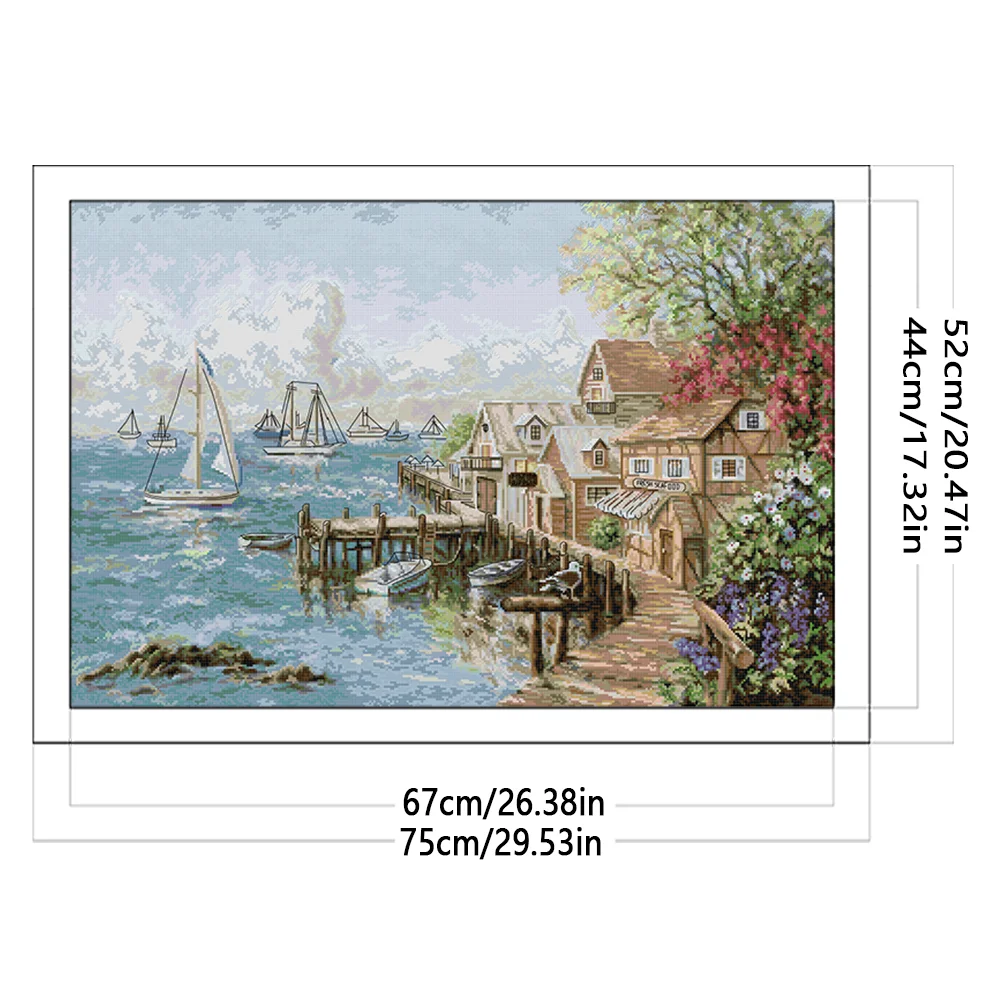 DIY Stamped Cross Stitch 14CT Full Embroidery 75*52cm - Mariner'S Harbor
