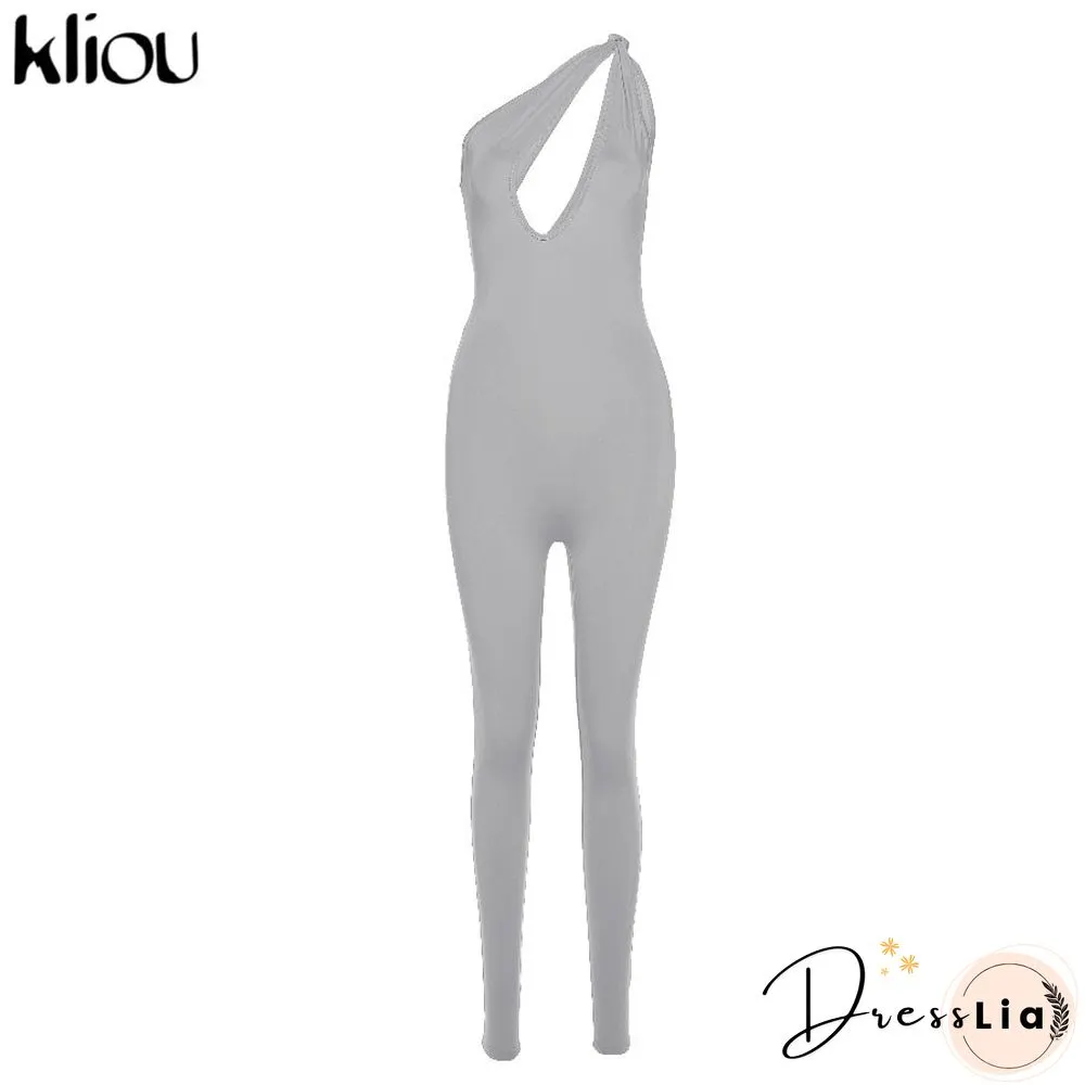 Kliou One Shoulder Sexy Cut Out Rompers Womens Jumpsuit Streetwear Solid Backless Active Wear Skinny Slim Jumpsuits Summer