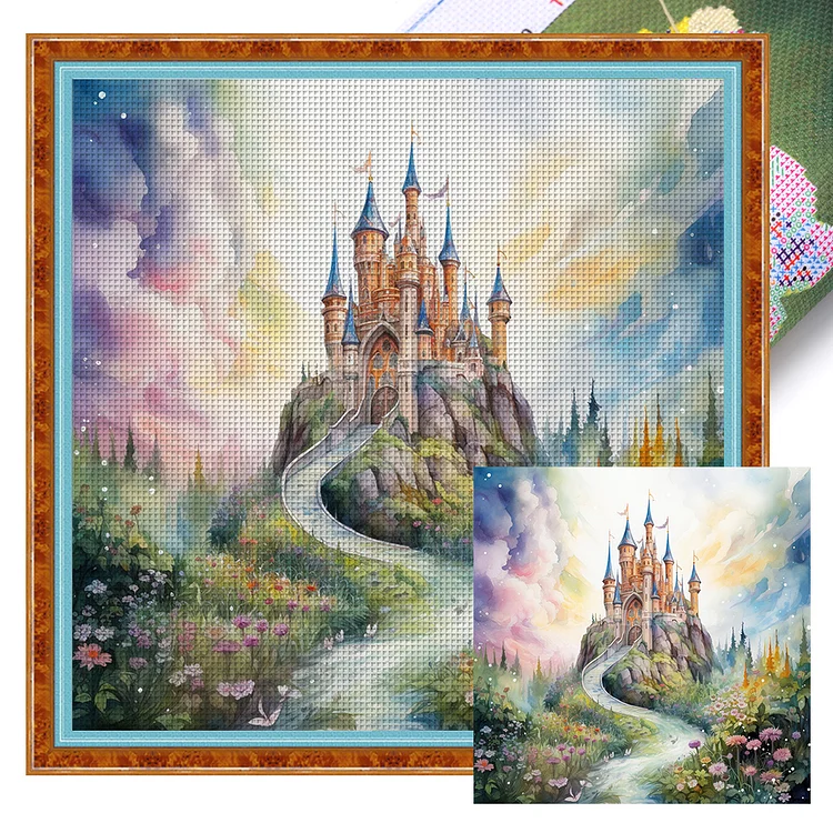Flower Path Leading To The Castle (50*50cm) 14CT Stamped Cross Stitch gbfke