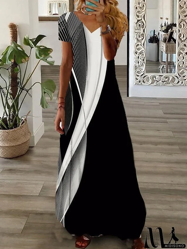 Women's Long Dress Maxi Dress Casual Dress Print Dress Graphic Fashion Modern Daily Holiday Vacation Print Short Sleeve V Neck Dress Regular Fit Black White Pink Summer Spring XS S M L XL