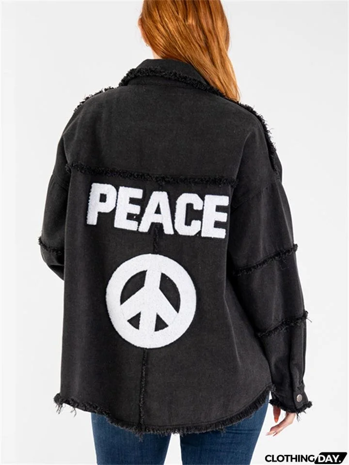 Women's Super Cool Peace Raw Edge Lapel Button Denim Coat