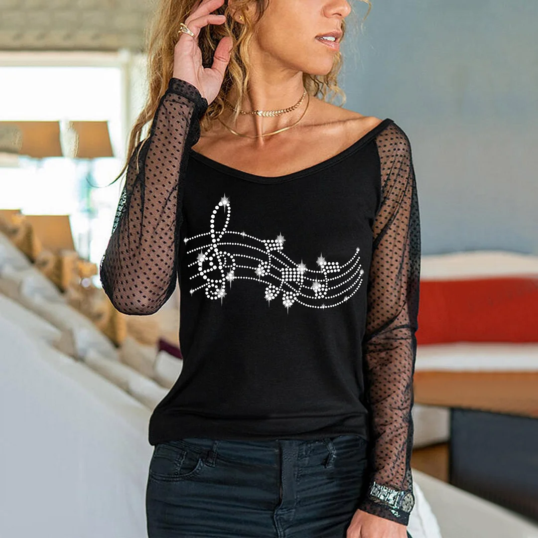 Women's Black Heart Rhinestone Sequin T-Shirt Top