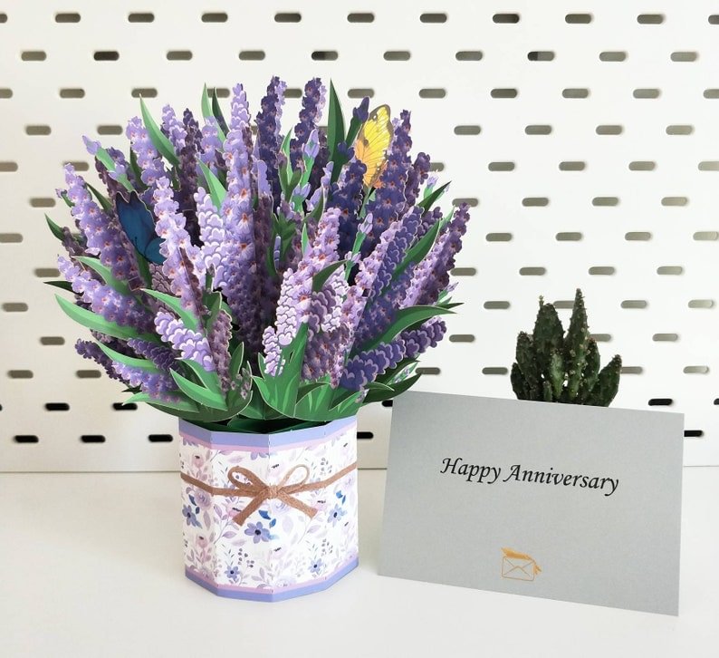 Lavender Bouquet - Pop Up 3D Card, Father's Day, Mother's Day, Anniversary Valentine's Day, Birthday Card, Blossoms will Last All Year