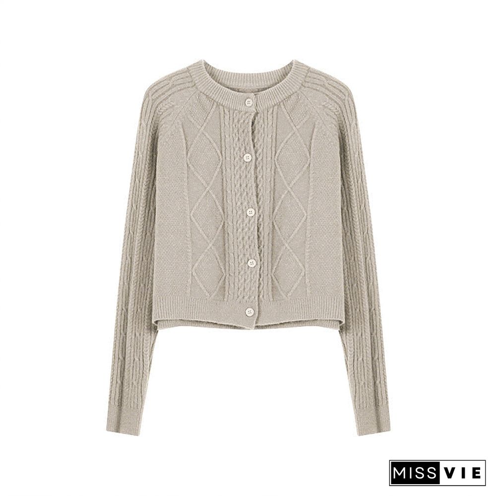 Casual Buttoned Solid Color Retro Cardigan