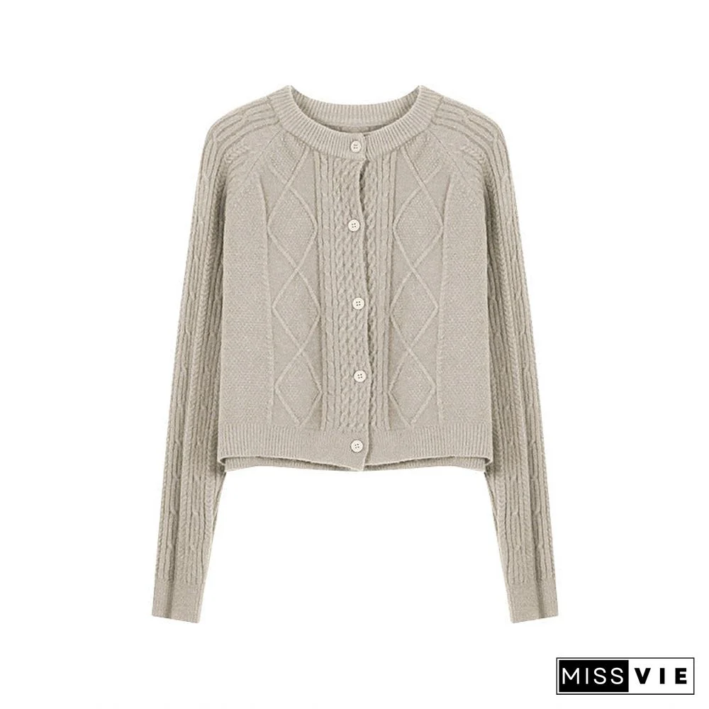 Casual Buttoned Solid Color Retro Cardigan