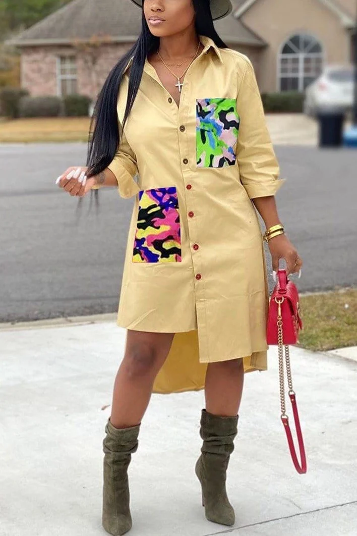 Casual Irregular Pocket Shirt Dress