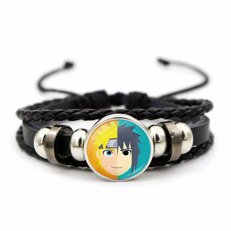 Naruto Sharingan Leather Bracelet For Men And Women Students Woven Bracelet Animation Kaleidoscope Hand Jewelry