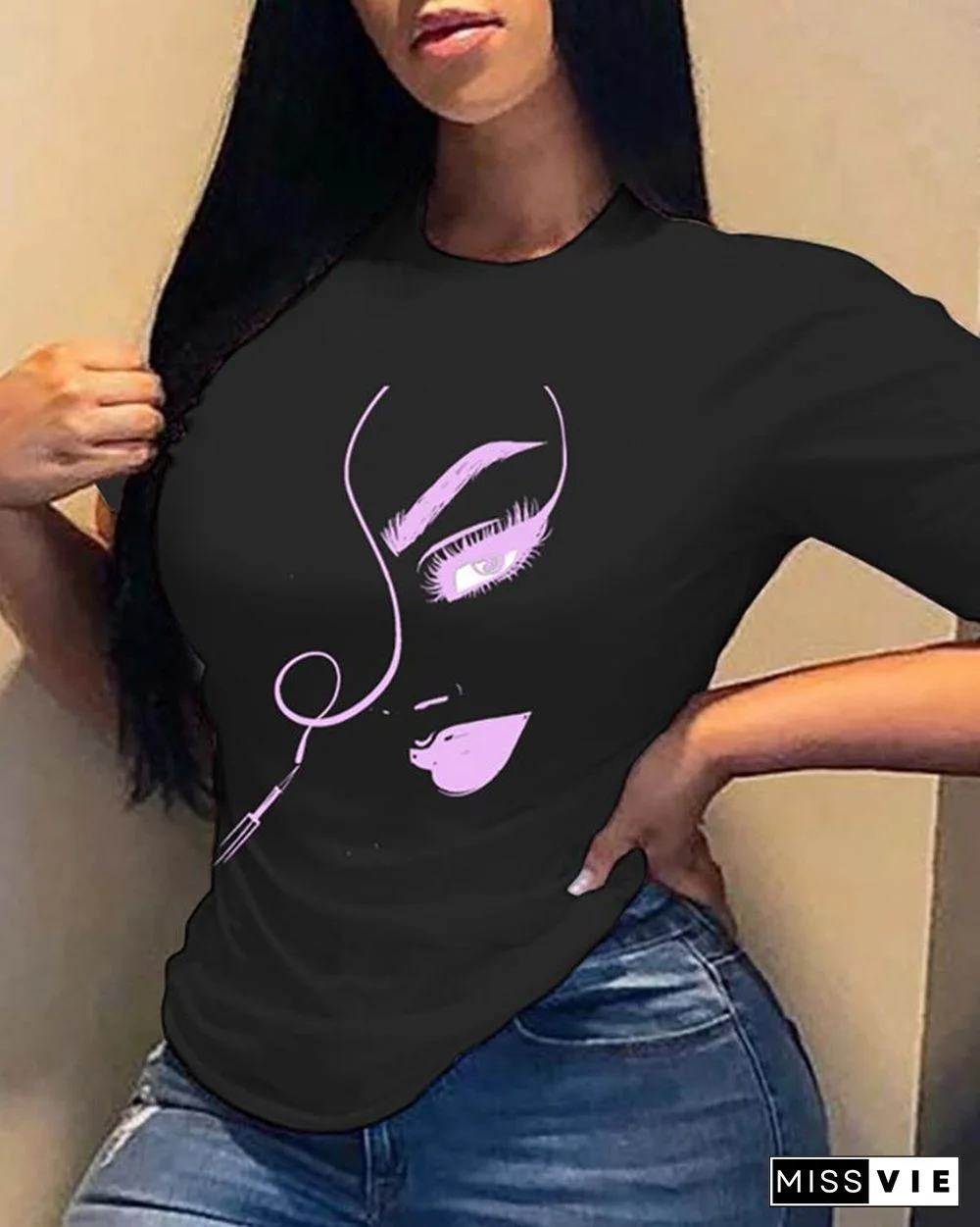 Figure Print Short Sleeve Casual T-shirt