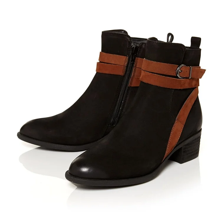 Women's Fashion Black Comfortable Shoes Almond Toe Buckle Ankle Boots |FSJ Shoes