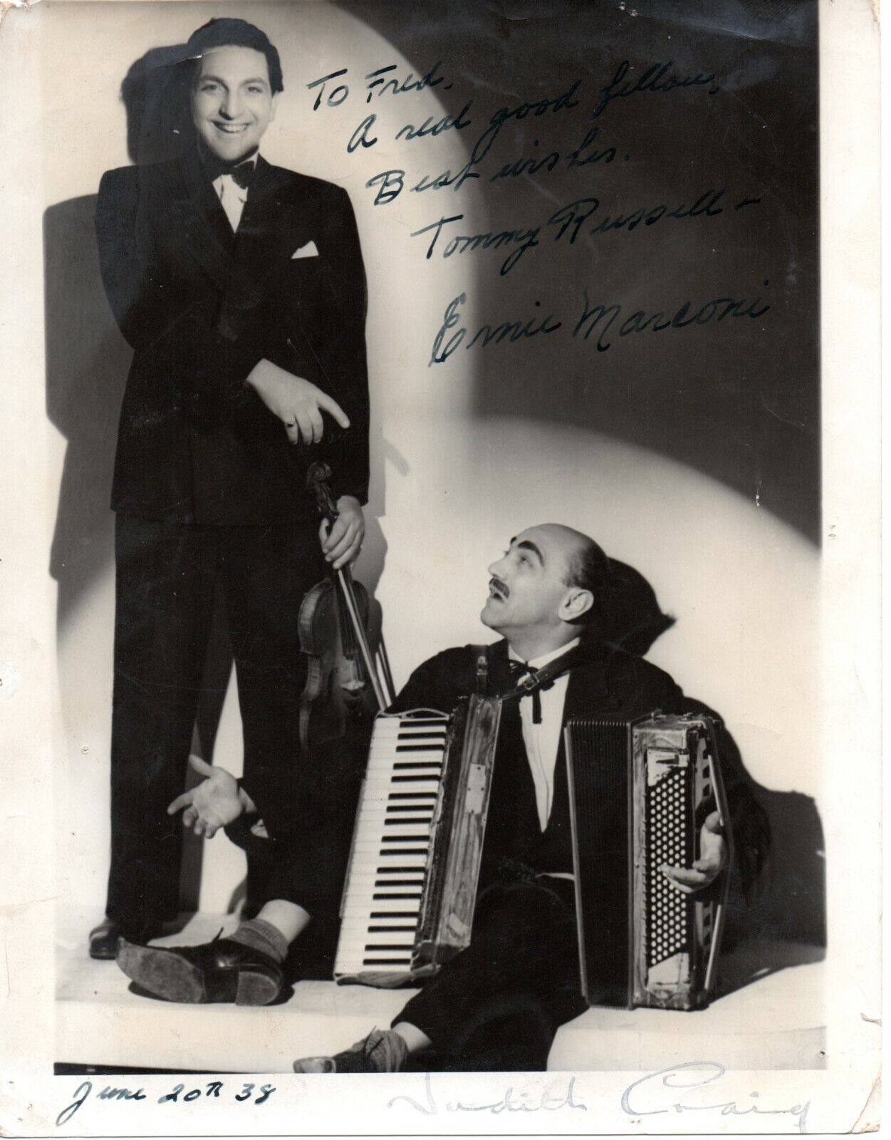 TOMMY RUSSELL & ERNIE MARCONI HAND SIGNED VINTAGE Photo Poster painting 10X8 MUSIC HALL ACT