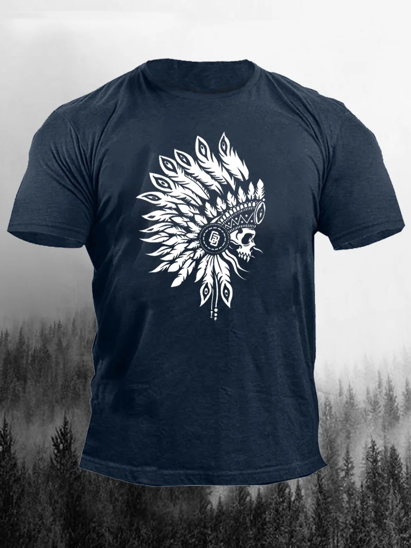 Western Tribal Skull Printed T-Shirt in  mildstyles