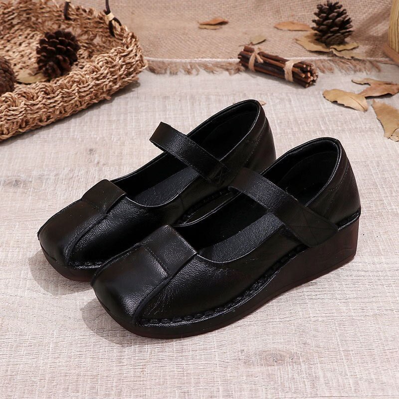 Glglgege 2020 New Genuine Leather Flats Women Shoes And Square Toe Casual Shallow National Style Soft Handmade Ladies Shoes