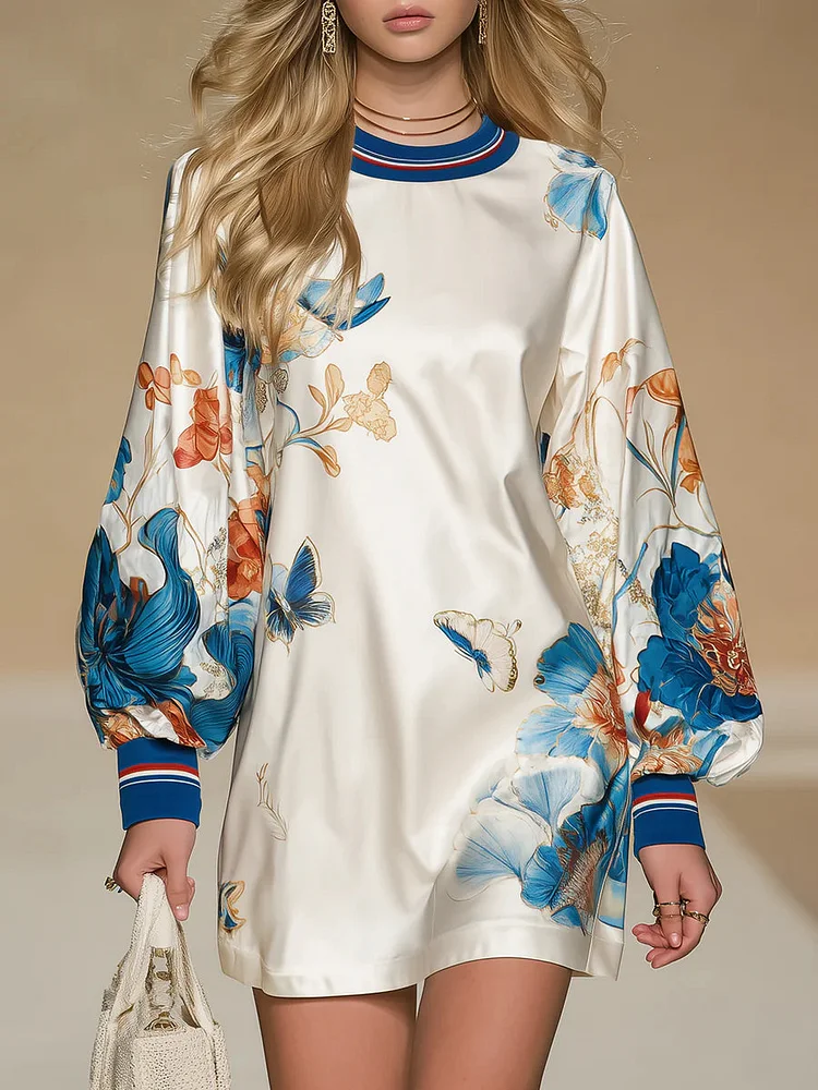 Vintage-style Court-inspired Floral Print Satin Mini Dress