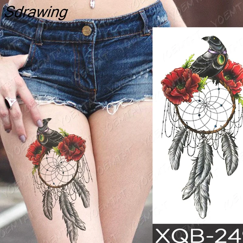 Sdrawing Temporary Tattoo Sticker Rose Snake Flower Tattoos Lace Tiger Dragon Body Art Arm Fake Sleeve Tatoo Women