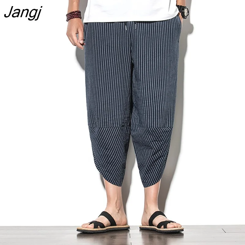 Jangj Cotton Harem Pants Men 2023 Summer Japanese Vintage Striped Men Women Hip Hop Plus Size Wide Leg Pants Pantalon