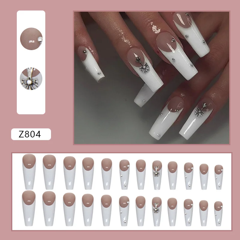 Churchf Churchf White French Croo Sweet Cool Spice Girl Nail Flash Fake Nails Ins Wind Wear Armor