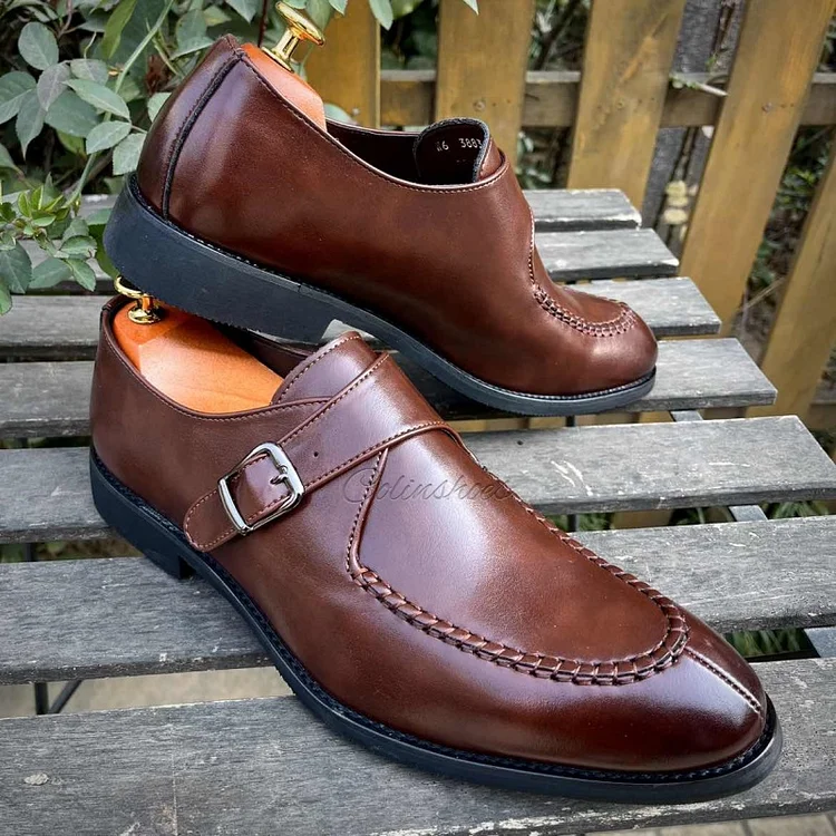 Men's Business Fashion Monk Leather Dress Shoes