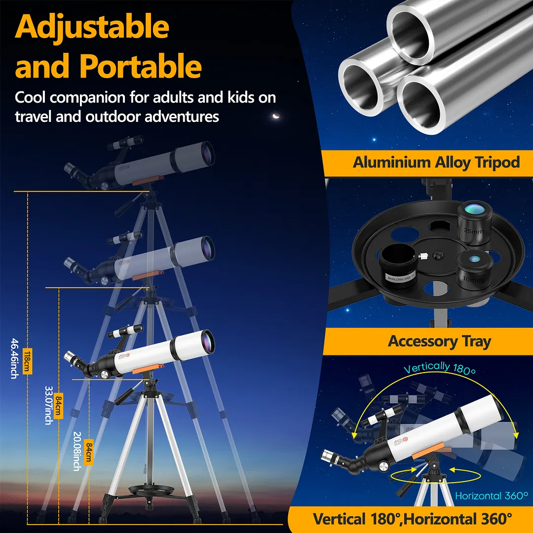 BEBANG 20X-150X Telescope for Adults Astronomy, 70mm Aperture 500mm Refractor Telescope for Kids, FMC, Phone Adapter and Moon Filters