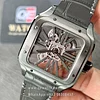 Cartier Santos Large Skeleton WHSA0009 Black ADLC steel case with leather strap 40mm Super Clone