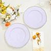 10 Pack | 9" White / Gold Scalloped Rim Plastic Dinner Plates, Disposable Party Plates