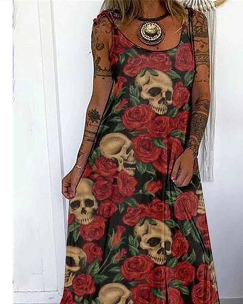 Punk Skull Print Loose Dress