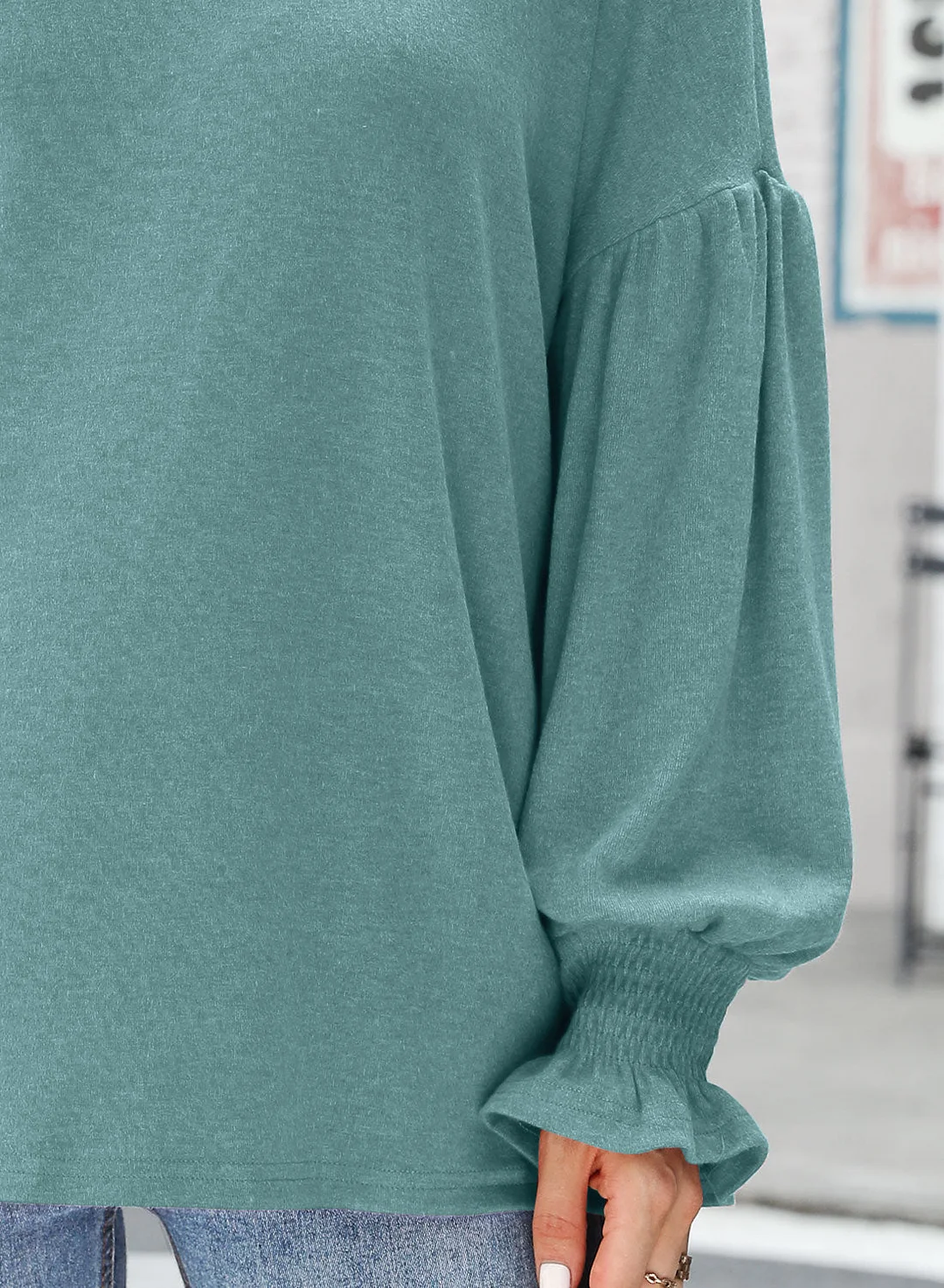 MIHOLL Womens Long Sleeve Top Crew Neck Ruffle Lantern Sleeve Casual Loose Blouse T Shirts