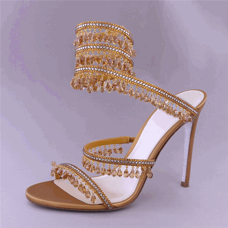 GOOSHOE Sandals Women's Colored Rhinestone Slim Fitting High Heel Sandals