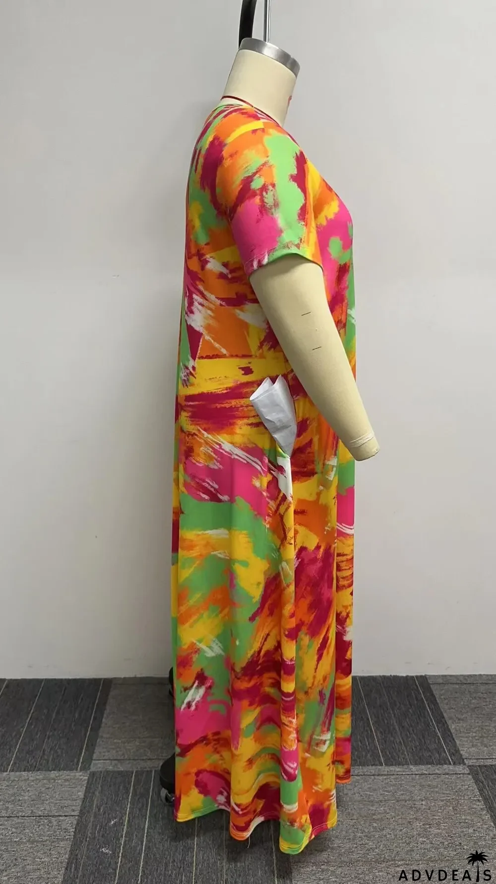 Plus Size Print Short Sleeve Maxi Dress