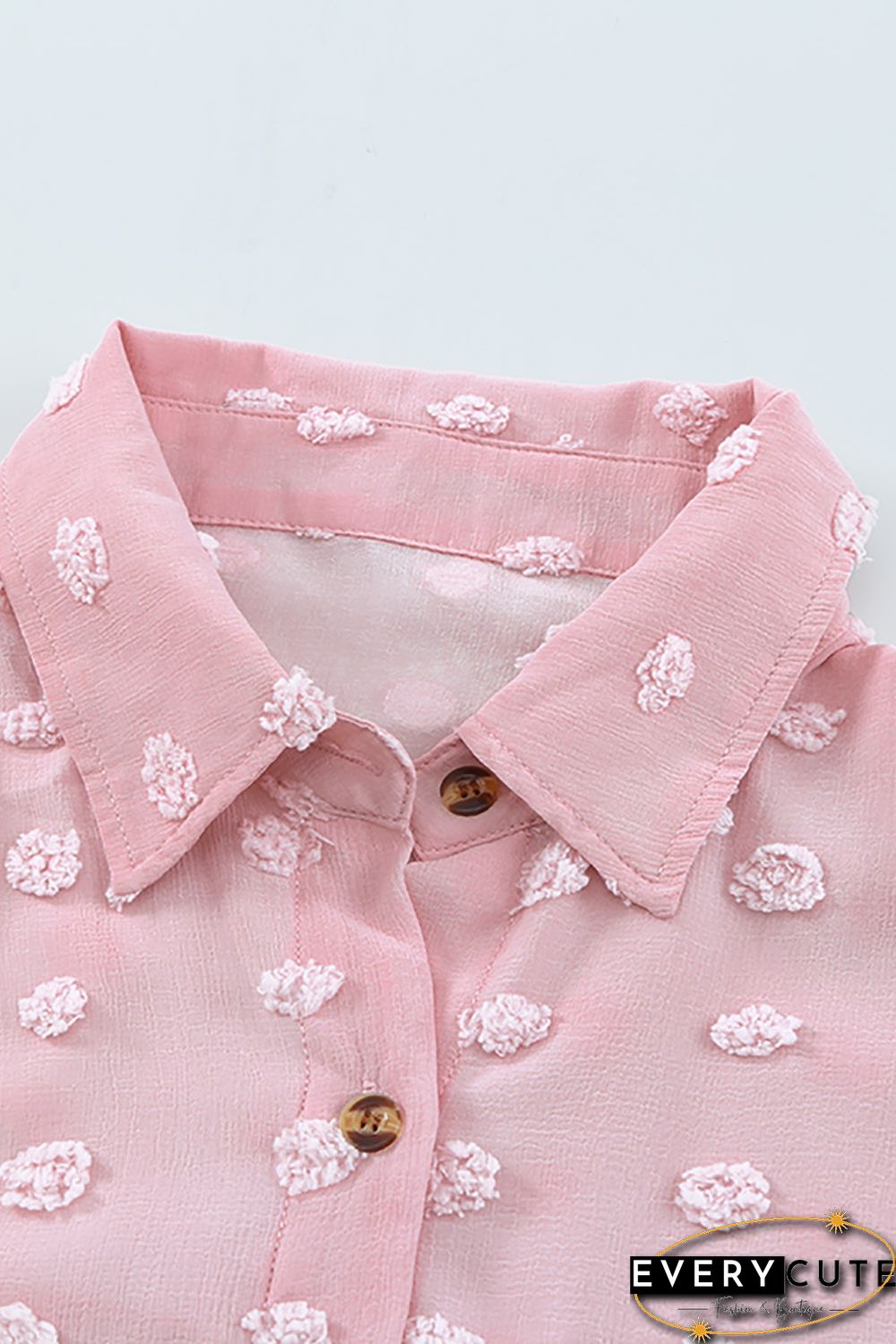 Pink Swiss Dot Buttoned Pocket Long Sleeve Shirt