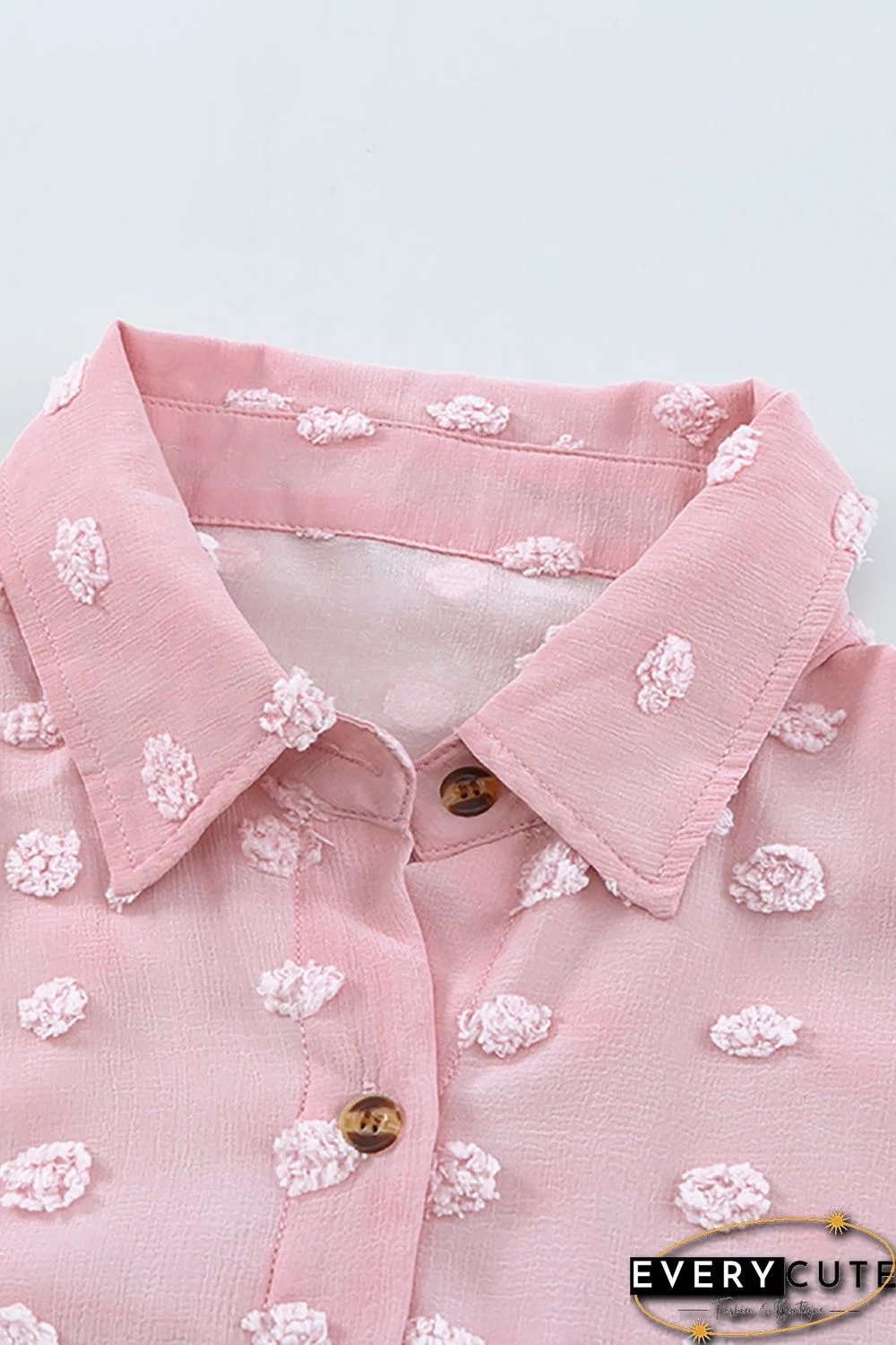 Pink Swiss Dot Buttoned Pocket Long Sleeve Shirt