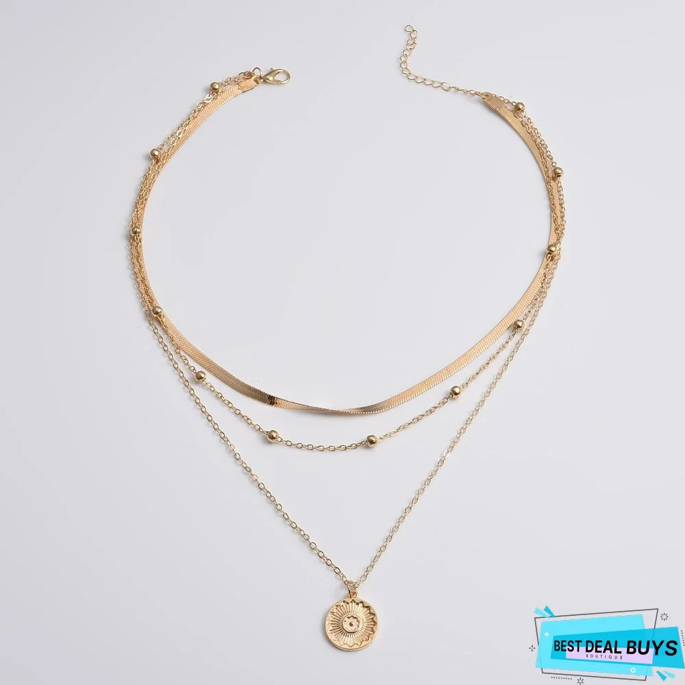 Simple Multi-layered Lotus Pendant Necklace