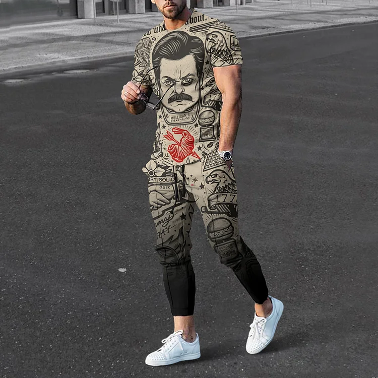 BrosWear Parks and Recreation Graffiti Print T-Shirt And Pants Co-Ord