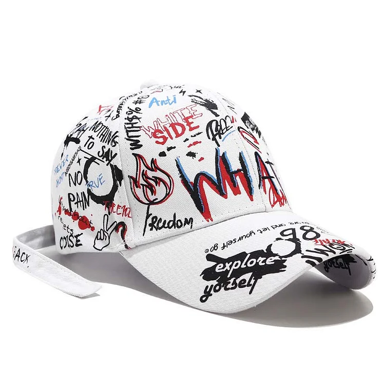 Men Hip Hop Graffiti Print Japanese Style Harajuku Streetwear Baseball Caps at Hiphopee