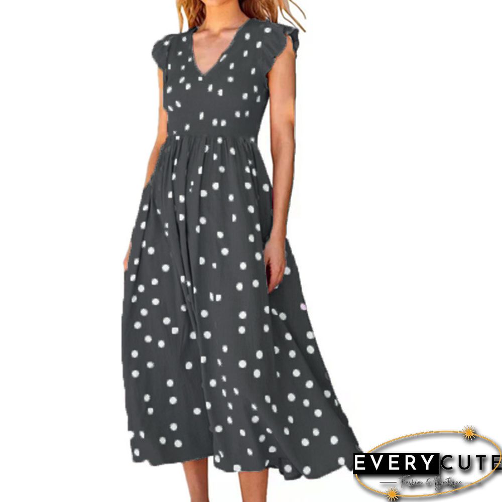 V-neck Waist Polka Dot Printed Dress