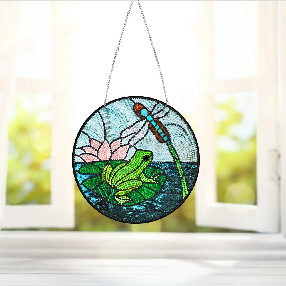 DIY Diamond Drawing Pendant Colored Imitation Glass Art (Dragonfly and Frog)