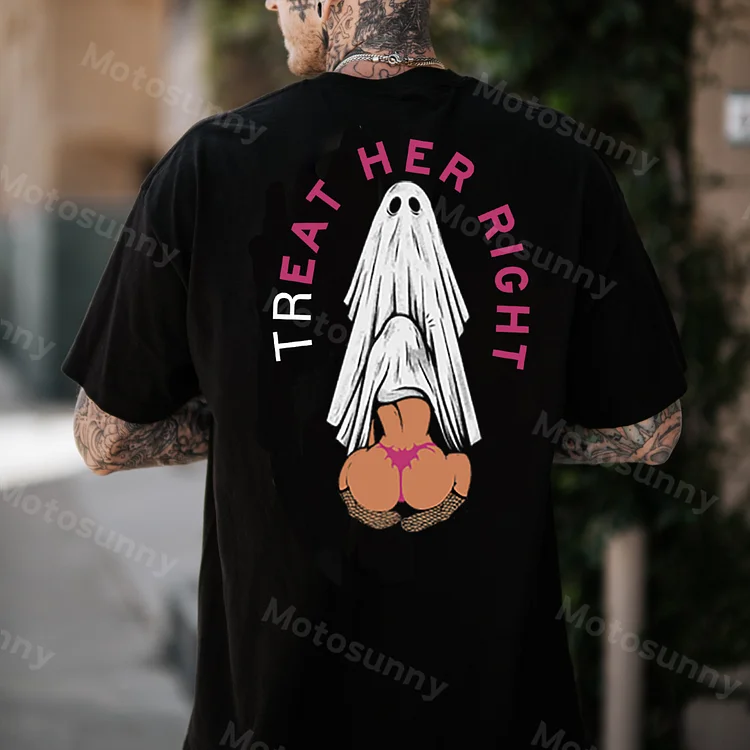 MOTOSUNNY TREAT HER RIGHT Sexy Lady Ghost Graphic Casual Black Print T-shirt 897e