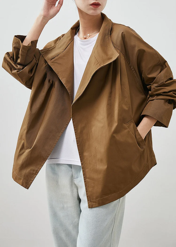 Modern Coffee Stand Collar Oversized Cotton Jacket Spring