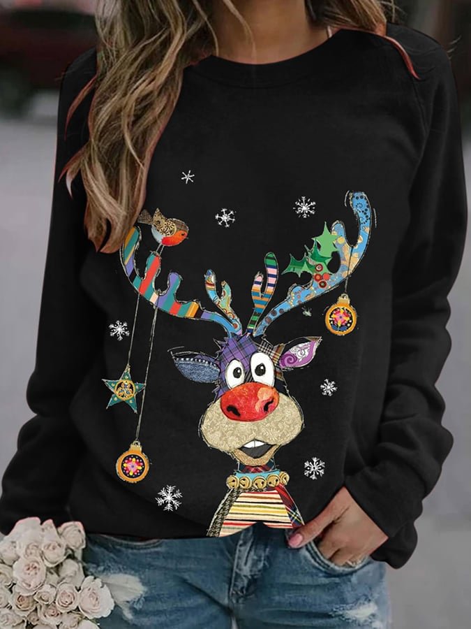 Christmas Print Long Sleeve Casual Sweatshirt