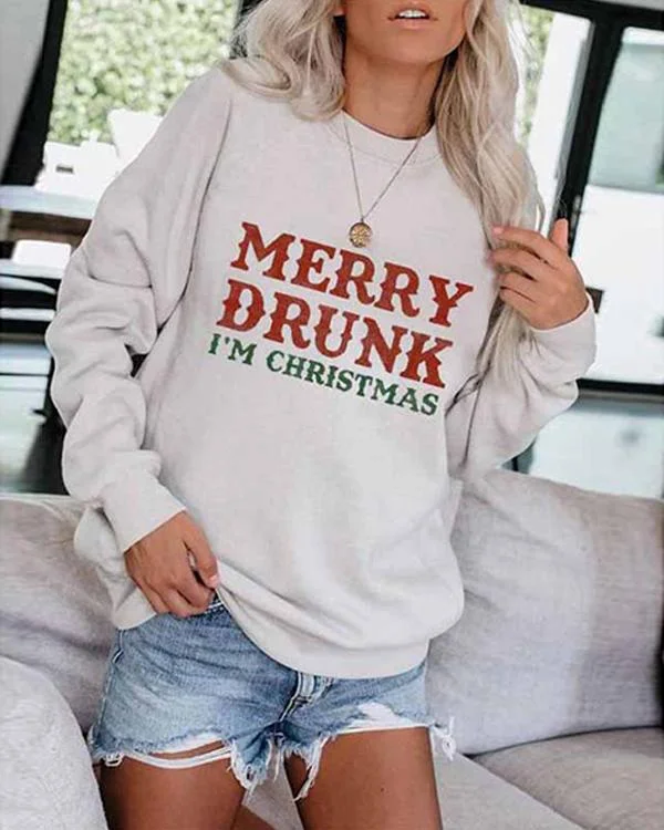 Letter Printed Long Sleeve Pullover Sweatshirt