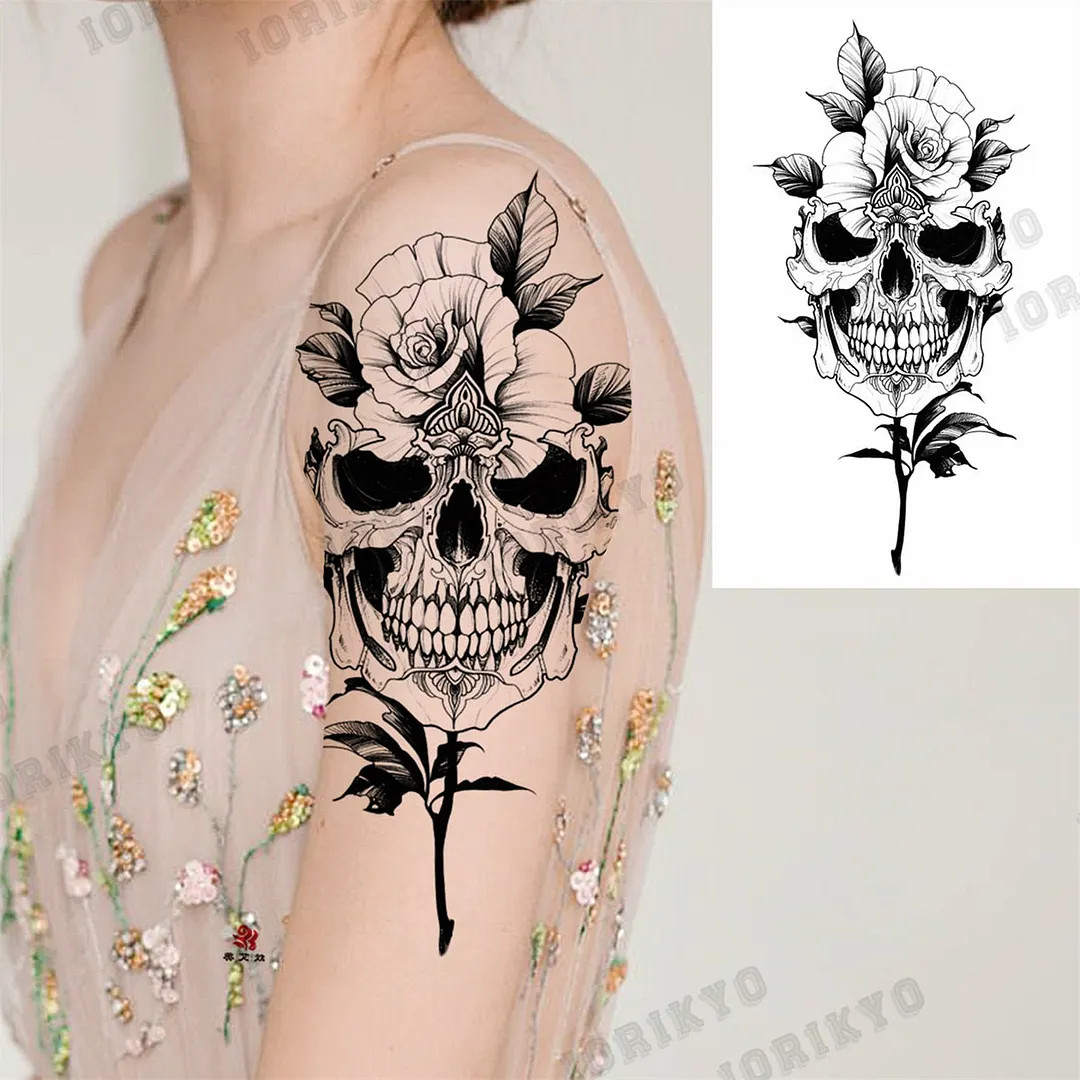 3D Skull Rose Flower Temporary Tattoos For Women Men Geometry Tiger Compass Mandala Fake Tattoo Washable Body Art Painting Tatoo