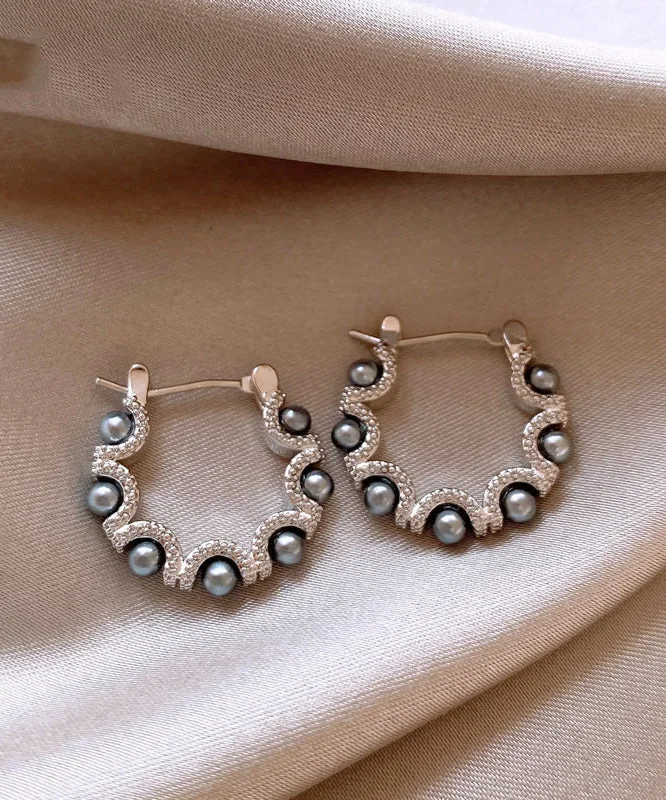 Original Design Silk Copper Alloy Pearl Hoop Earrings